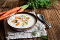 Lohikeitto, traditional salmon soup with potato, carrot and dill